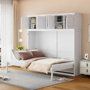 ARCH Queen Size Murphy Bed Wall Bed with Top Cabinets,White(OLD SKU :LP006665AAK)