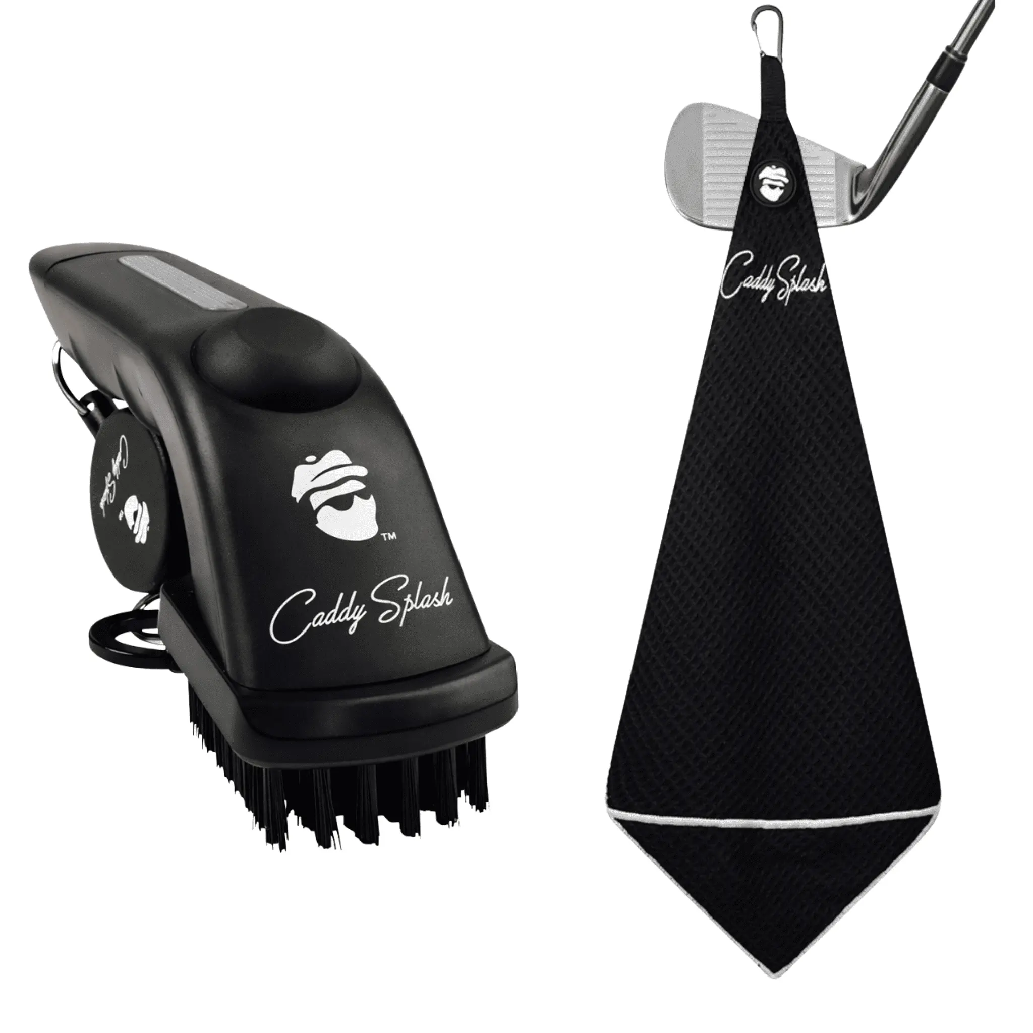Golf Pocket Mag Towel - Black & Golf Club Water Brush Pro Bundle