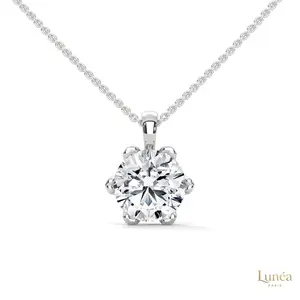 2.45 CT. 6-Prong Round Lab Diamond Pendant | Lab Grown | 14K Gold & Platinum