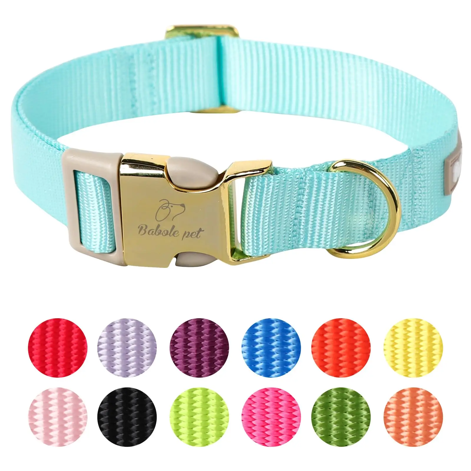 Babole Adjustable Nylon Dog Collars for Small to Large Dogs - 13 Colors, Soft & Comfortable with Safety Metal Buckle