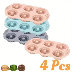 Set of 4 Silicone Fluted Tube Cake Pans, Baking mold, Biscuit mold, Mini Bundt Cake Pan, 6 Cavity Heritage Bundtlette Cake Silicone Mold, for Baking Non Stick Fancy Molds