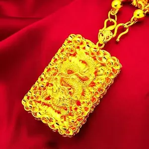 1pc Cool And Handsome Golden Gold Plated Copper Pendant Necklace, 24inch Dragon Pendant,for Men,Father'S Day, Christmas,Valentine'S Day Gift,for Father, Husband men's accessories Festive Christmas couples gift High-quality souvenir Gold Statement Chain Je