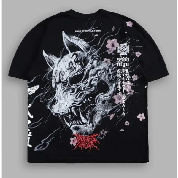 Darc Kitsune "Side By Side" Premium Tee in Black – Heavyweight American Streetwear Oversized Cotton Crewneck Graphic Tee