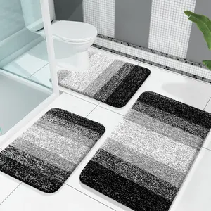 Bathroom Mat Set of 3, Soft Absorbent Microfiber Bath Rug and U-Shaped Toilet Pad, Long Pile Mats for Bathroom, 30"x20", 24"x16", 24"x20", Water Absorbent Mat