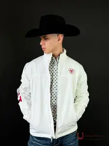 ARIAT Mens New Team Softshell Mexico White Jacket Fitted Long Sleeve Casual Coats with Zip Pocket Wind & Water Resistant All Seasons Outdoor Tops
