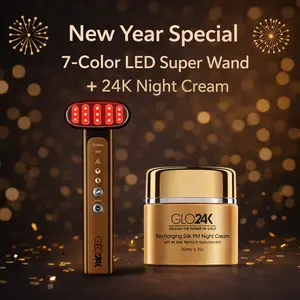 GLO24K 2-Step Premium Facial Rejuvenation Set 6-IN-1 Beauty Therapy Wand & 24K Night Cream for Skin Repair Fine Line Reduction Radiant Anti Aging Hydrating Dark Spot Remover