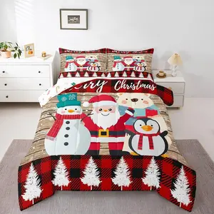 Merry Christmas Comforter Set,Kids Kawaii Santa Claus Bedding Set,Cute Deer Animal Duvet Set,for Boys Girls Women Bedroom Decor,Cartoon Xmas Theme Down Comforter