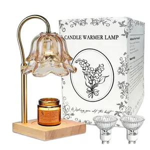 Height Adjustable Gold Floral Candle Warmer Lamp with Timer, Safe Flameless Wax Warmer to Refresh Home Aroma & Decor