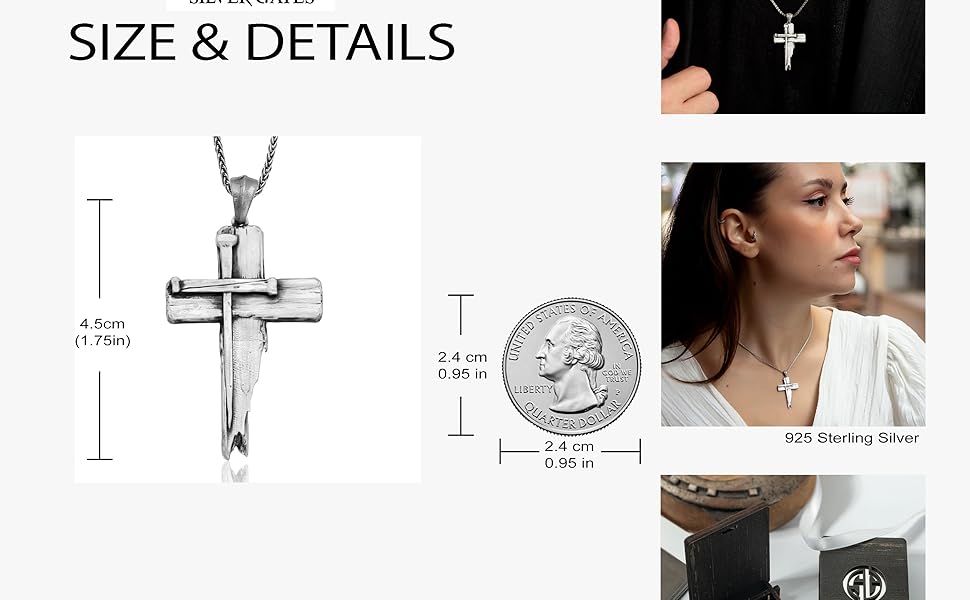 Cross Necklace for Men - Real 925K Sterling Silver Pendant, Timeless Symbol of Faith, Oxidized Silver Crucifix Necklaces