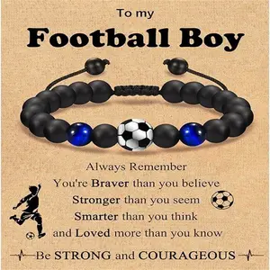 Football Beaded Bracelet Sports Bracelet Gift Black Matte Rugby Basketball Bracelet Tiger Eye Stone Baseball Bracelet