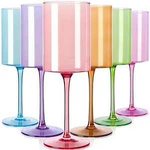 Physkoa Hand-Blown Colored Wine Glasses Set of 6 - 13oz, Perfect for Wine Lovers - Wedding, Birthday, Engagement Gifts - Drinkware