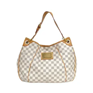 Pre-owned Louis Vuitton PVC Tote Bags Galleria PM Pumpkin Shoulder Bag in White Checkered PVC, 2009