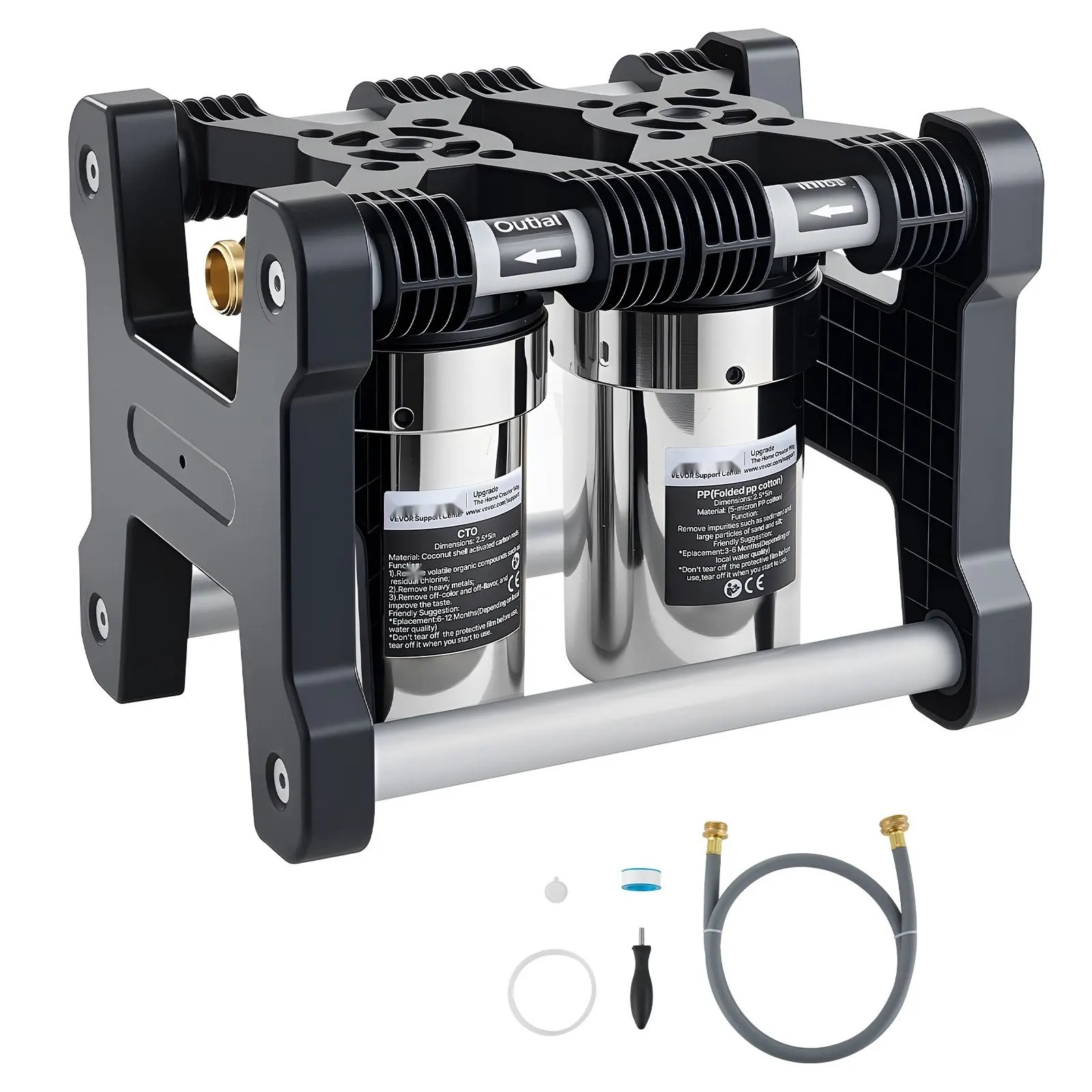 RV Water Filter System With 5-Micron Dual-Stage Filtration, Two Cartridges And 3/4-Inch Fittings For RVs And Campers, Reduces Sediment, Chlorine, Heavy Metals, Odors And Other Impurities, Easy Installation