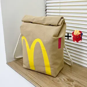 Backpack Classic Funny Retro Paper Bag Large Capacity Backpack with Hamburger Cute Personalized Shoulder Crossbody Bag Casual Canvas