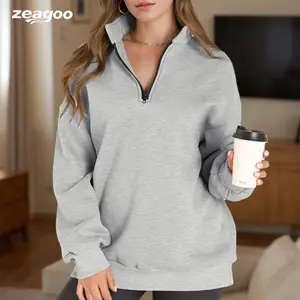 Zeagoo Live Womens Oversized Sweatshirts Half Zip Pullover 2024 Fall Trendy Fashion Outfits Drop Shoulder Tunic Pullover Tops Christmas Hoodie Baggy