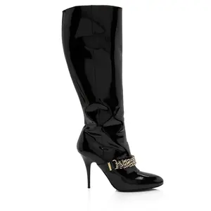 Pre-owned Burberry Women's Burberry Patent Leather Chain Knee High Boots - Size 8.5 / 38.5 by Rebag