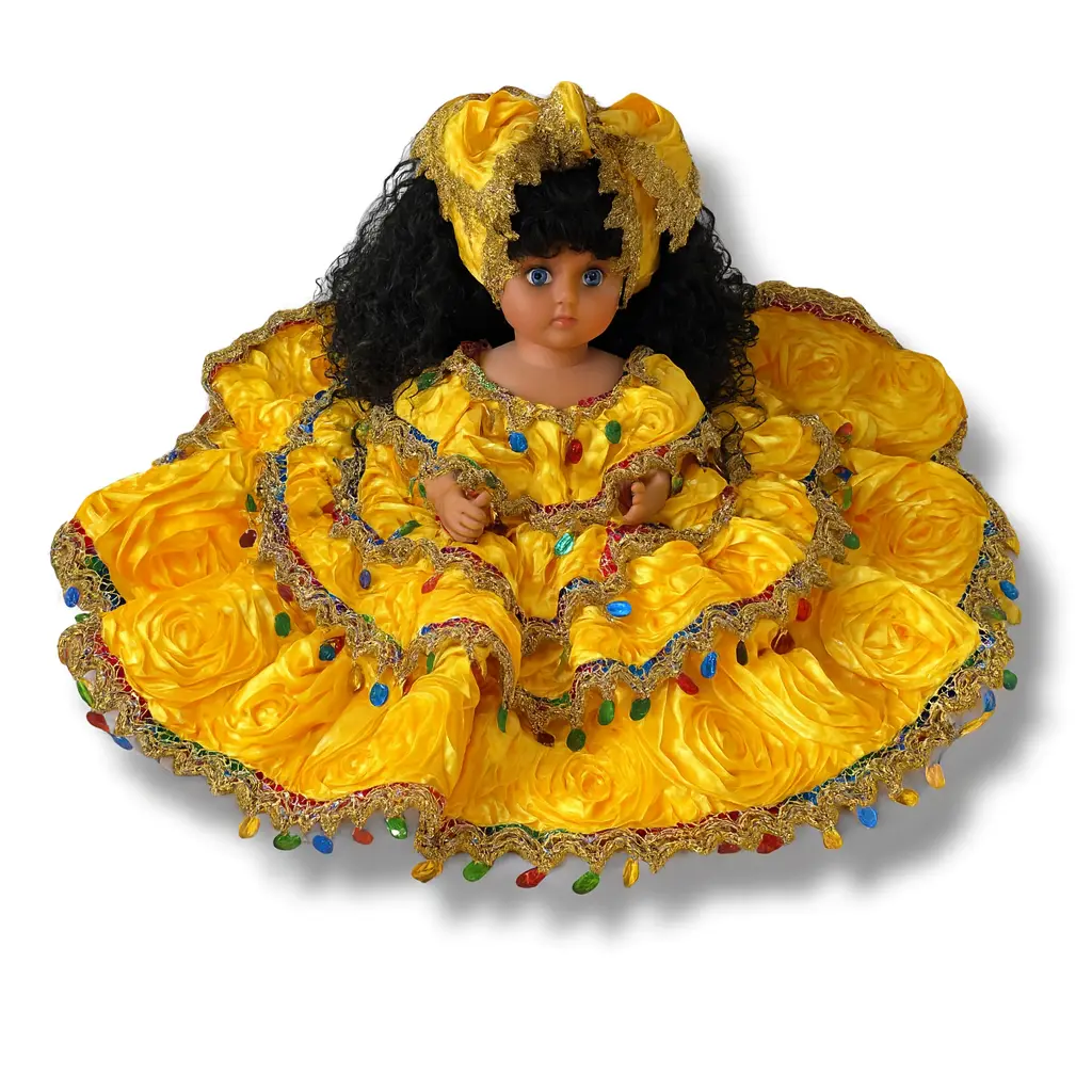 Yoruba Handmade Oshun Yoruba Orisha Religious Doll, Vibrant Yellow Dress Muneca Jitana Santeria Figurine, Modern Altar Decor Ornaments for Spiritual Altar Displays