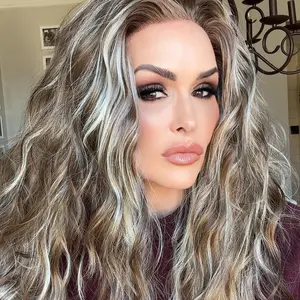 IMstyle Pearl loose water wavy sun kiss Balayage brown and blonde highlight free parting(13*4) 28 inches lace front wig-NH32T1-LS09(13×4)