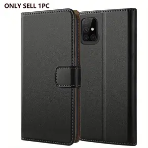 Mobile Phone Case For Samsung Galaxy A51 4G, With Kickstand PU Leather Card Slot Black Wallet Flip Protective Phone Case Cover