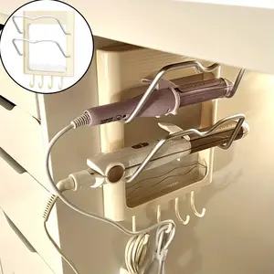 Wall Mounted Hair Straightener Holder, Space Saving Hair Dryer Holder, Hair Dryer Rack, Durable Bathroom Storage Box for Curlers and Hair Straighteners