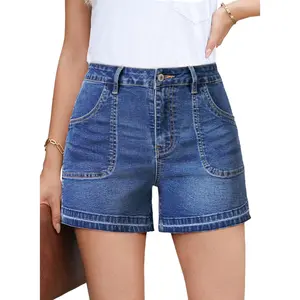 Dokotoo Womens Jean Shorts Stretchy High Waisted 2026 Straight Leg Frayed Raw Hem Casual Denim Shorts with Pockets