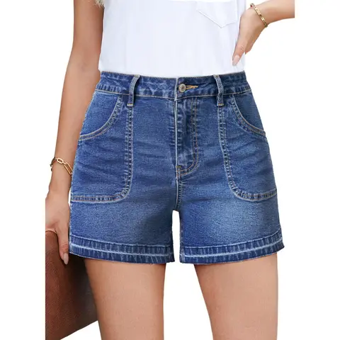 Dokotoo Womens Jean Shorts Stretchy High Waisted 2026 Straight Leg Frayed Raw Hem Casual Denim Shorts with Pockets