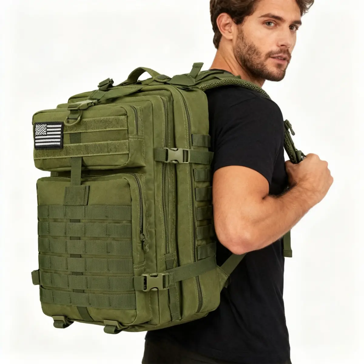 Wolt 45L Outdoor Rucksack, Unisex Tactical 900D Coated Polyester Water Resistant Backpack, Scratch Resistant with Modular Webbing for Hiking & Camping, Built For Hiking And Camping, Sports, Water-Resistant Shell Shields Gear