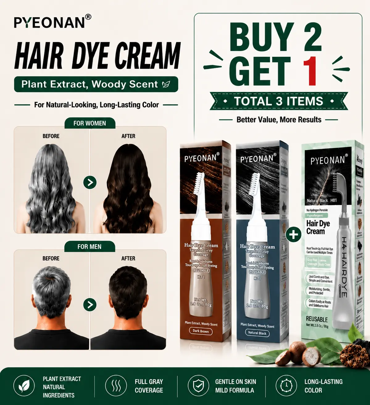 Polar Haircare - Dark Brown Hair Dye Shampoo for Women and Men - Shampoo Hair Dye for Gray Hair, Semi-Permanent Hair Color Kit, Dark Brown Hair Dye Shampoo, Quick Application Skin-Safe 6.76 Fl Oz