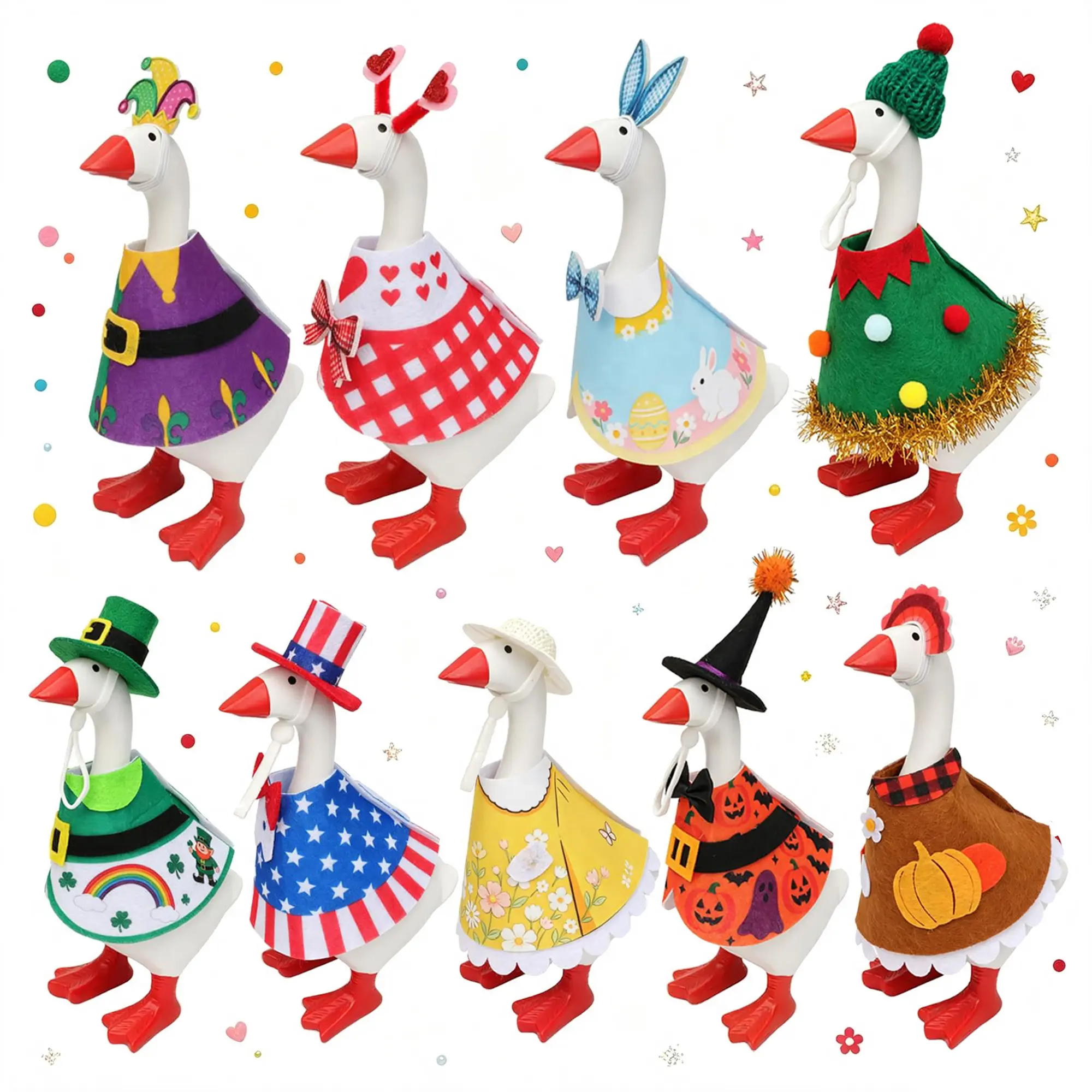 9 Sets Holiday Outfits for 7-Inch Desk Goose, Magnetic Desktop Goose Felt Seasonal Costume Collection for Independence Day, Halloween, Fall, Thanksgiving & Christmas Desk Decor,Perfect Housewarming Gift