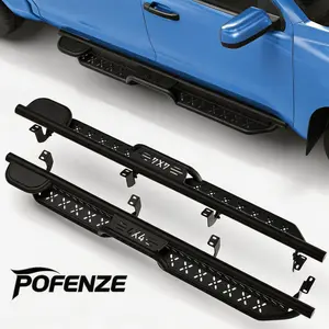 POFENZE-Mestan Running Boards Side Steps Compatible for 2007-2021 TUNDRA CREW MAX（4 full-size doors）, Two Stairs DesignBolt-on Side RailsStep NerfBar (Black Powder Coated-Star Logo)