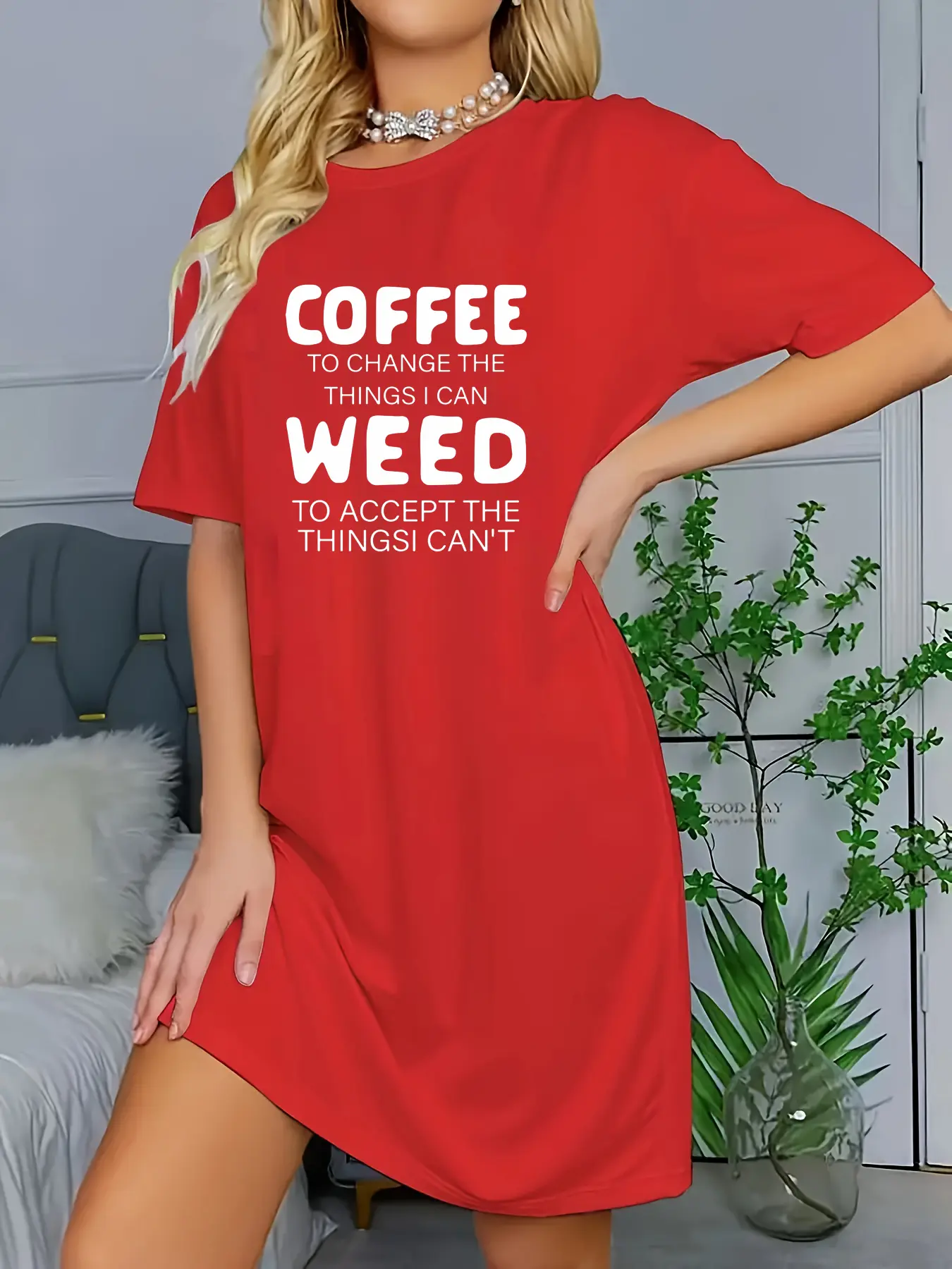 Soft & Slightly Stretchy Women's Nightgown Crew Neck Short Sleeve with Coffee Letter Print Sexy Elegant Youthful Perfect Gift for Christmas Mother's Day Valentine’s Day and New Year sexy nightdress