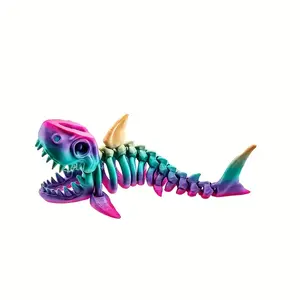Colorful 3D Printed Shark Skeleton Statue with Flexible Joints, Realistic Hinge Design, Vibrant & Blue Cartoon Style Gift, Garden Sculptures Statues