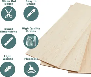 Balsa Wood Sheets 1/8" Inch Thick 12" x 4" Unfinished Wooden Board by 5 Pack