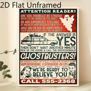 1pc Unframed Canvas Poster, Vintage Ghostbusters Advertisement Painting, Ghost Hunting Themed Canvas Wall Art, Poster and Print, Artwork Wall Painting for Festival Gifts, Bedroom, Office, Living Room, Cafe, Wall Decor, Home and Dormitory Decor