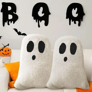 Set of 2 Halloween Decorative Throw Pillows - Spooky Cushions for Sofa, Bed, and Outdoor Parties - Ghost-Themed Stuffed Pillows for Home Decor (11.81 x 7.87 Inches) Black Eight