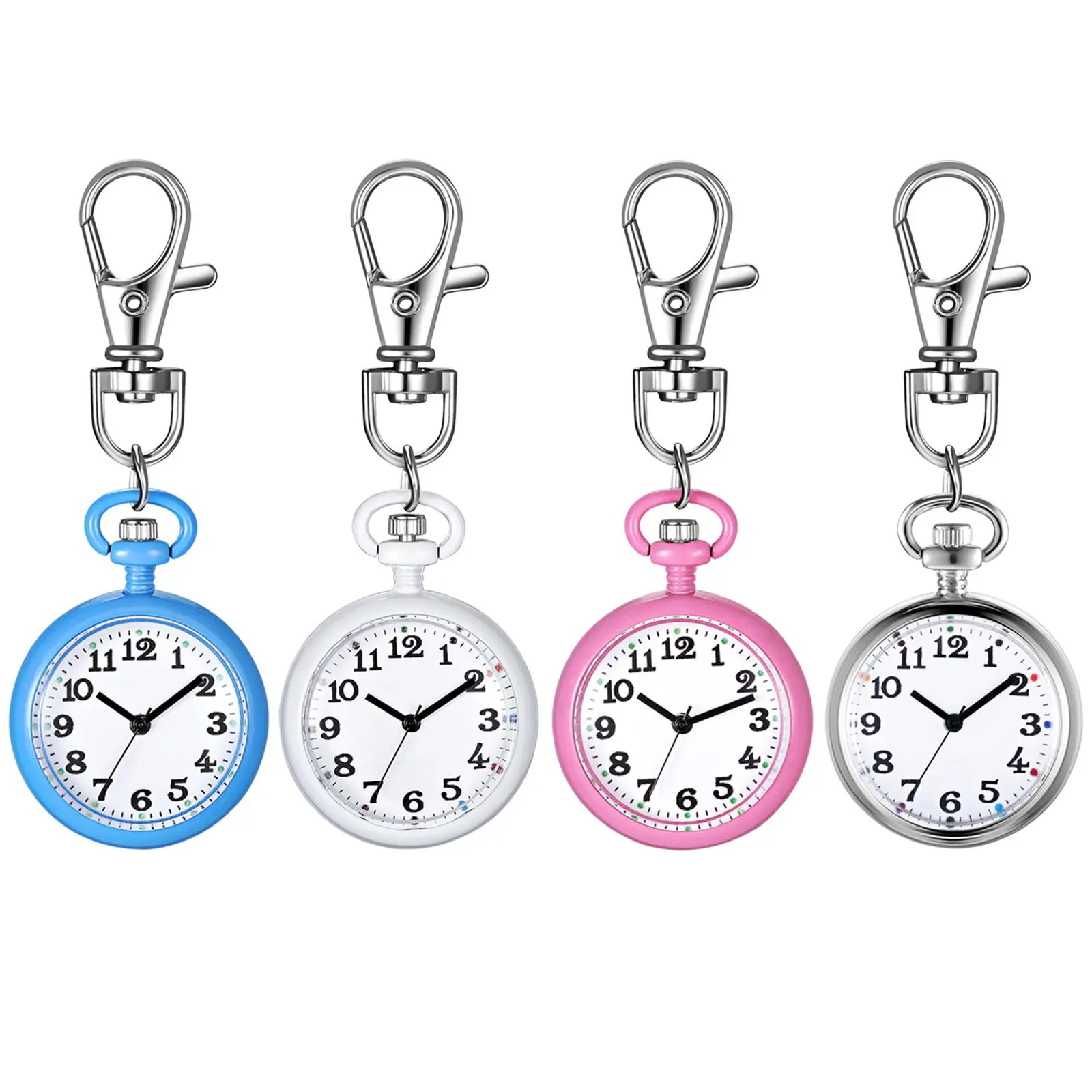 OIDEA Carabiner Clip Watch with Clean Arabic Numeral Dial, Keychain & Backpack Clip, Silver Alloy, 4 Styles, Unisex