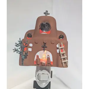 San Miguel Church Ornament Nativity – with Light Bulb and Night Light Attachment – Hand-Sculpted Terra Cotta