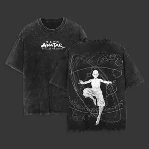 Retro Vintage Limited Aang - The Last Air Nomad - The Avatar Anime Double Printed Washed Tee Unisex Oversize Anime Manga Acid Washed Lightweight Cotton T-Shirt, Gift For Anime Fan, Anime Lover