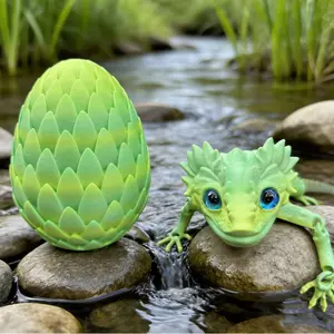 3D Printed Dragon Scale Egg & Realistic Lizard Model Creative Ornament Full Body Articulated Lizard Egg Set