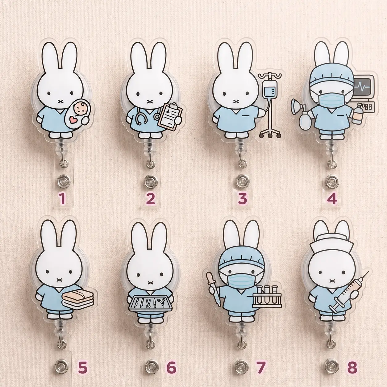 Kawaii Bunny Miffy Nurse Medical ID Holder Kawaii Bunny Badge Reel, Nurse Retractable Badge Clip, Hospital Work Accessories