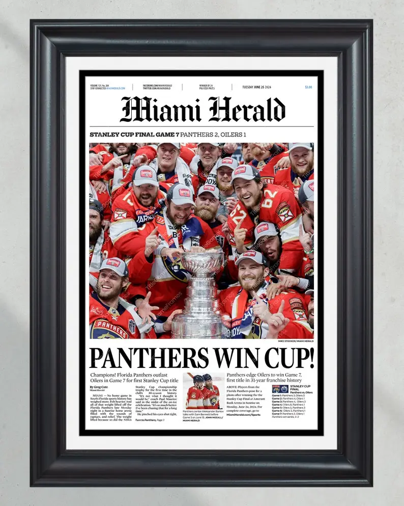 2024 Florida Panthers Stanley Cup Champions 'PANTHERS WIN CUP!' Poster Print Unframed Newspaper