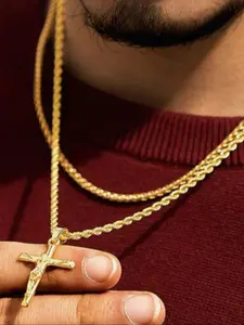 Men's Stainless Steel Cross Pendant Necklace, Punk Style Titanium Steel Chain Jewelry Gift for Boyfriend Birthday All Season Wear