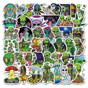 50 Pack of Alien and Outer Space Weed, Pot, Marijuana, Cannabis Waterproof Stickers. No Duplicates.
