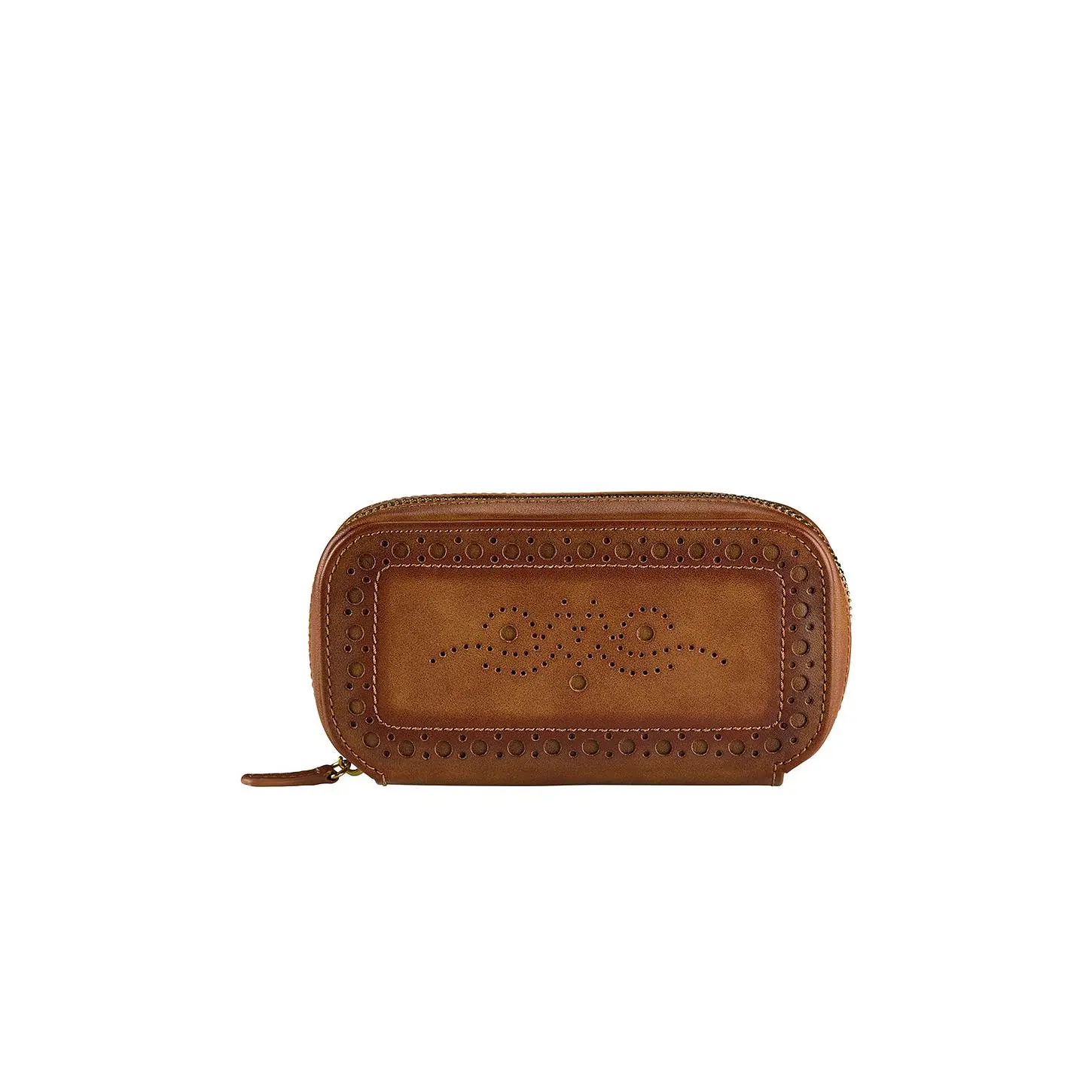 WOLF Traditional 2-Piece Padded Watch Case, Burnished Brown, Plant-Based Material, Zipper Closure for Secure Storage