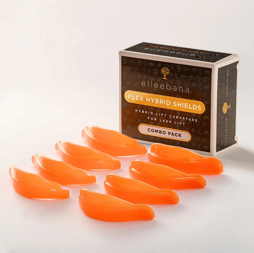 Elleebana Flex Hybrid Lash Lift Shields - Professional Silicone Tool with Tree Tab Grip for Easy Placement | Asymmetrical & Long-Lasting | Multi-Pack (S-XL), Makeup