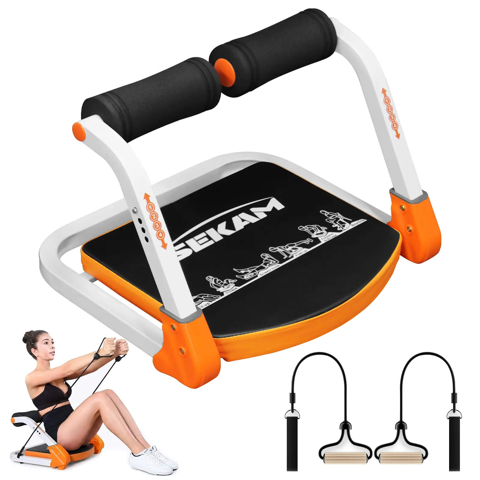 SEKAM All-in-One Home Gym Workout Machine | Foldable Ab Roller & Core Exercise Equipment with 3 Adjustable Resistance Levels for Abs, Arms & Legs Training