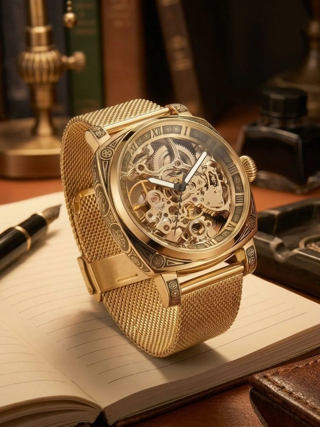 Men's Business Fashion Hollow Out Design Mechanical Watch, Stylish Watch, Fashion Watch for Party, Daily Clothing Decor, Trendy All-match & Exquisite Watch for Birthday Gift, Trendy Versatile Watch, Fashion Analog Watch, Mechanical Wristwatches