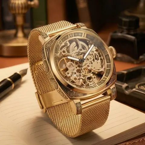 Men's Business Hollow-Out Design Mechanical Watch, Stylish Analog Wristwatch for Party & Daily Wear, Trendy Versatile Watch, Exquisite Birthday Gift, Business Fashion Wristwatch