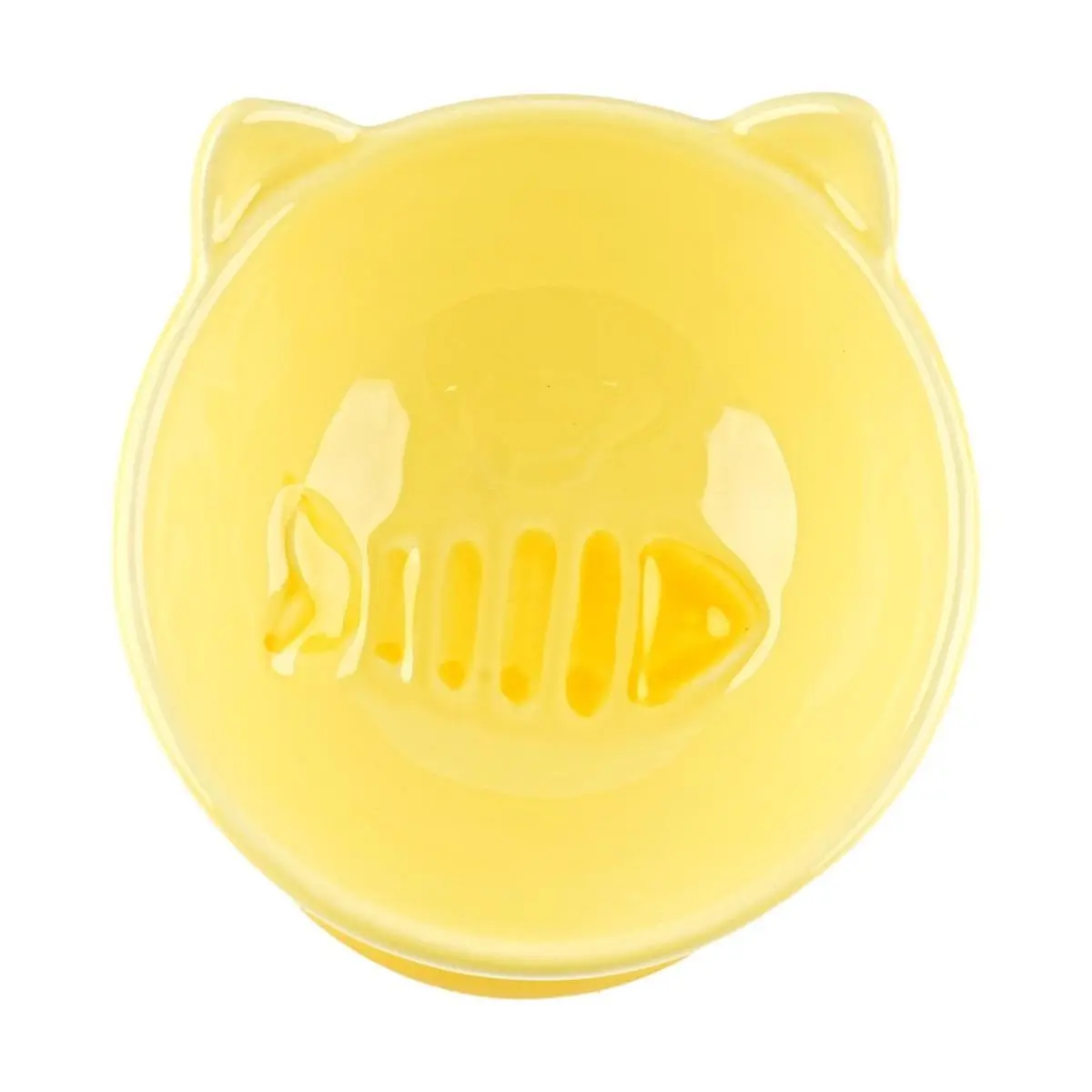 Golden Lion Ceramic Cat Bowl - 300ML Slanted Neck Protection Pet Feeder, Gradient Yellow