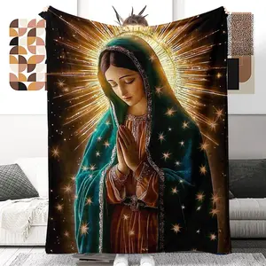 Virgin Mary Pattern Blanket, 1/2 Counts Soft Comfortable Flannel Blanket, Warm Nap Throw Blanket for Home Office Sofa Outdoor Travel, Figure Print Blanket